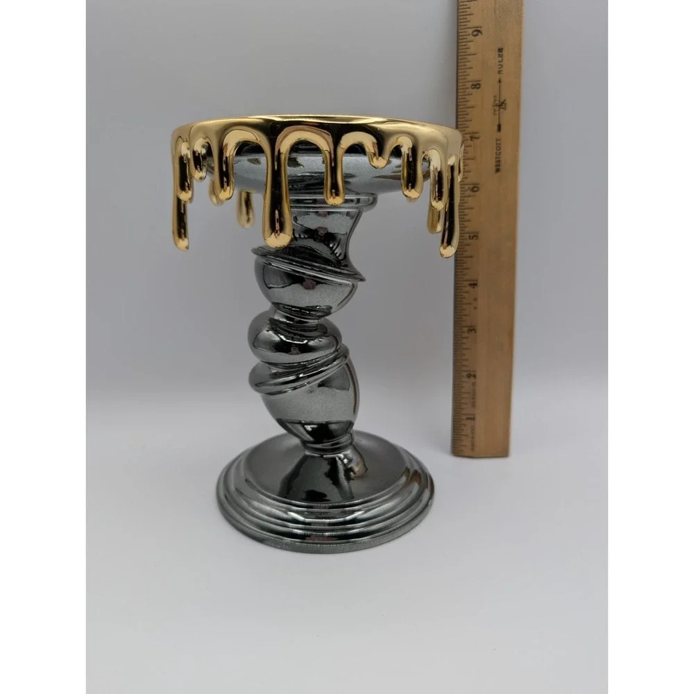 Bath & Body‎ Works Halloween 2021 Gold Drip Tilted Pedastal 3 Wick Candle Holder
